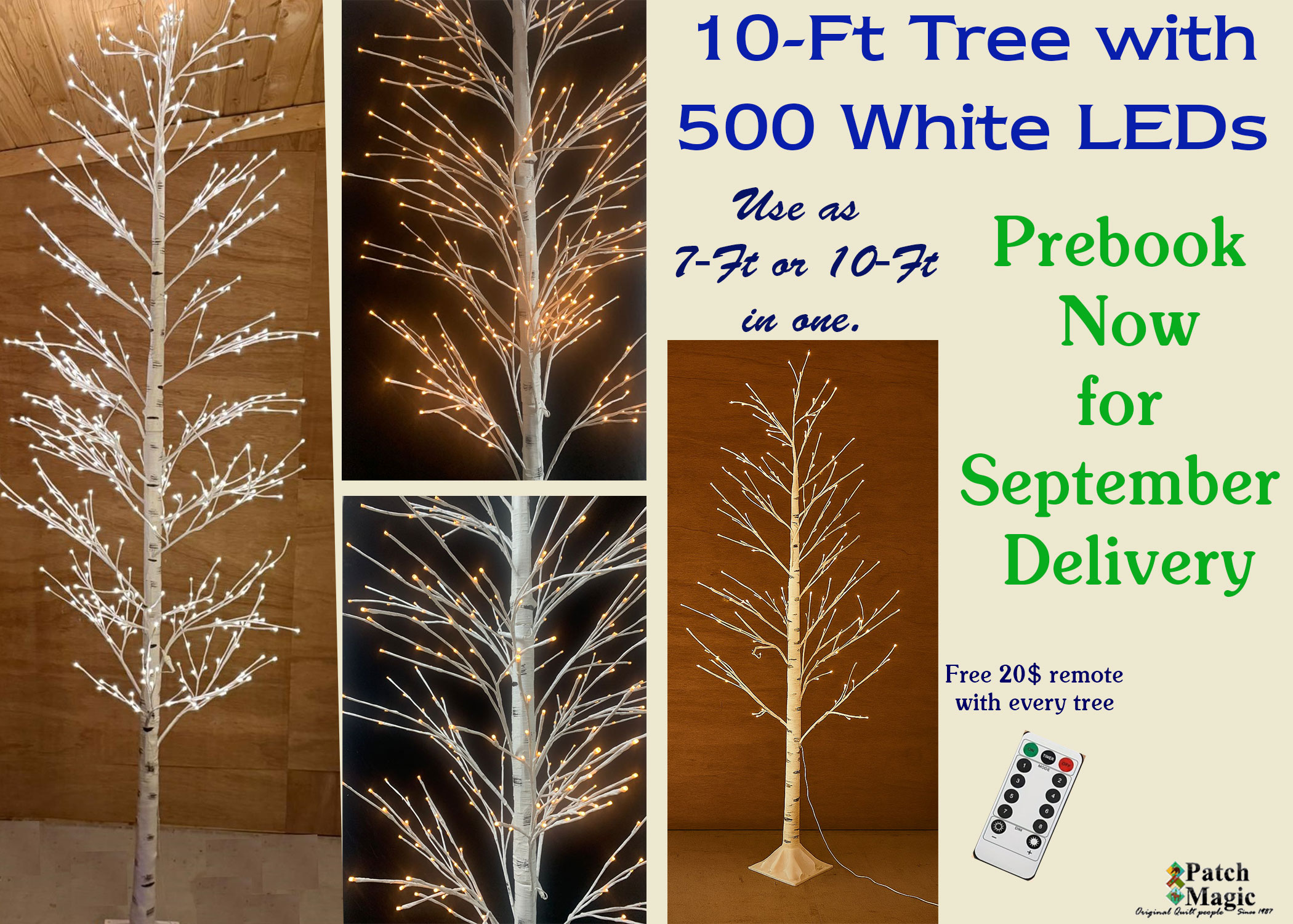 10-Ft Led Patch Magic Christmas Tree With 500 Warm White LEDs. Get Two trees out of one, a 7-Foot and 10-Foot and Get free 20$ Remote Control, Featuring Several Lighting Modes. - Pre-lit Trees- Prebook Now