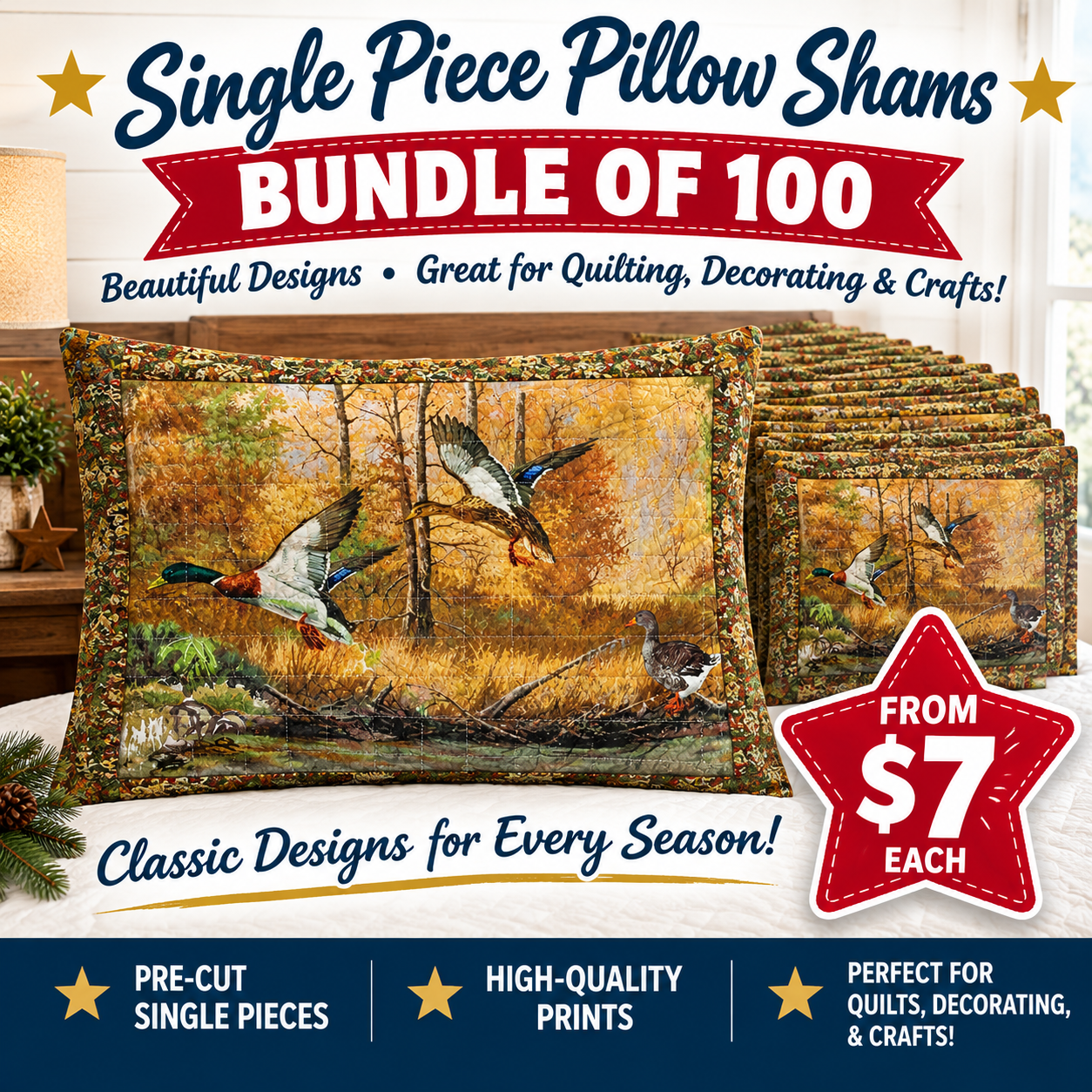 Duck & Mallard Wildlife Quilted Pillow Sham &ndash; Bundle of 100 | Single Piece Starts From $7