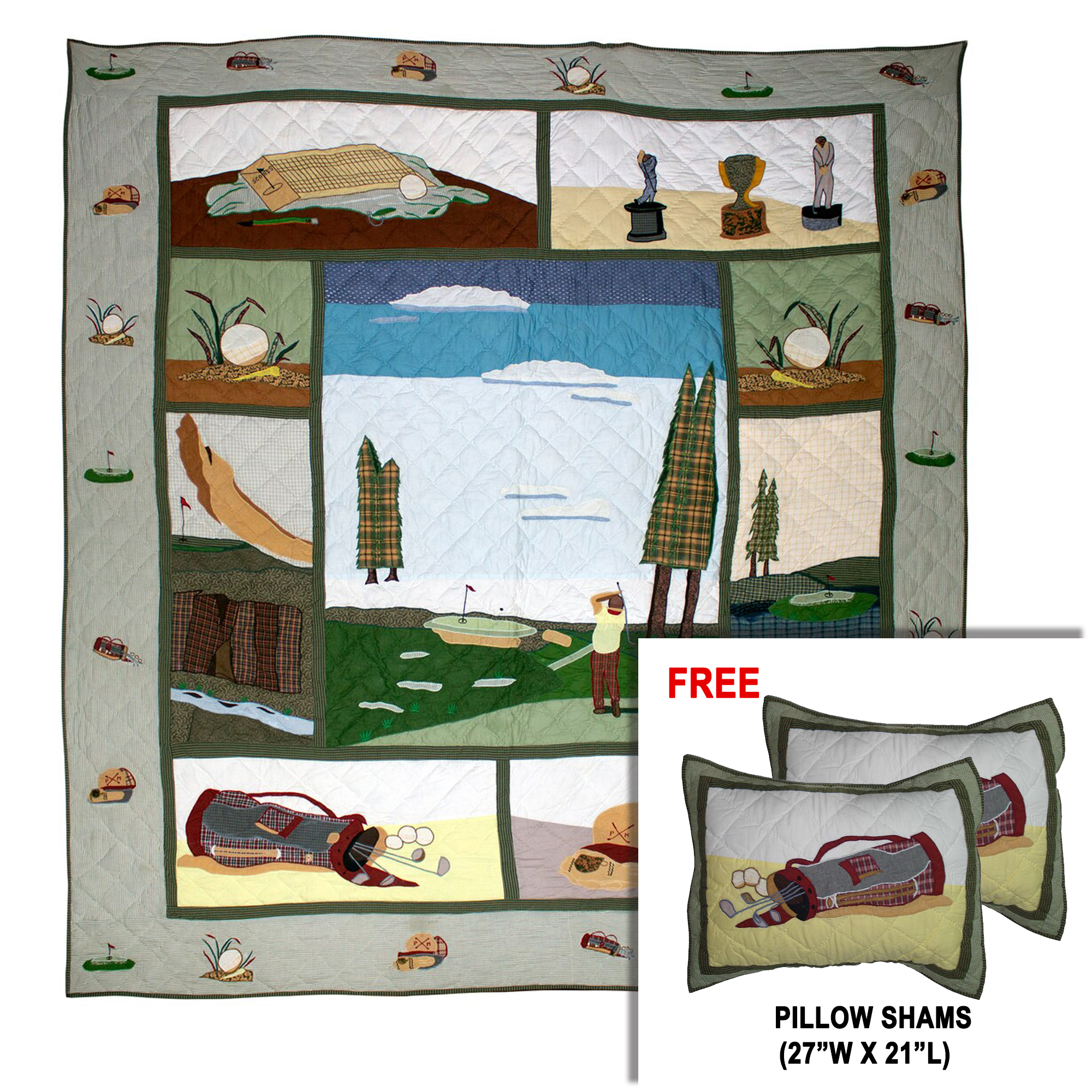 Golf a Gift King Quilt 105"W x 95"L | Buy a King Quilt and get a Matching Pillow Shams (27"W x 21"L) FREE