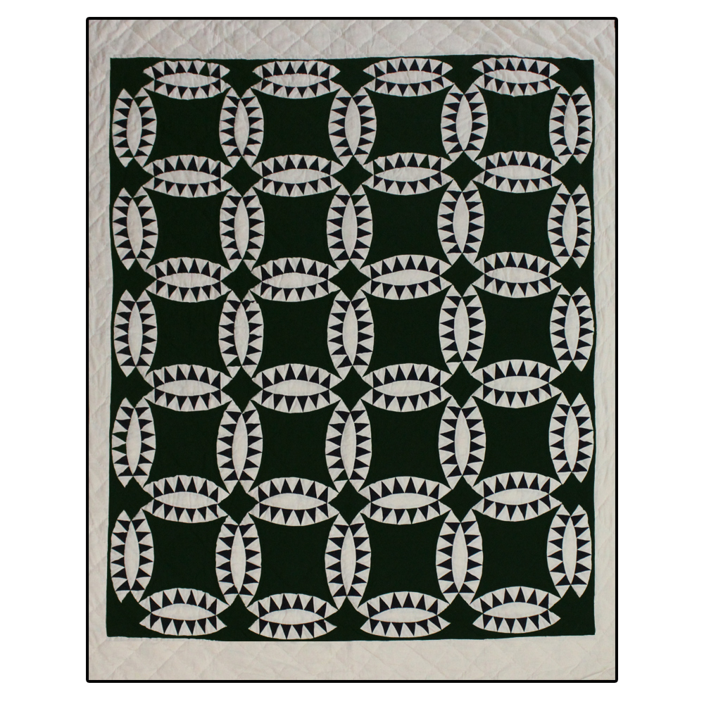 Green and White Wedding Ring King Quilt 105"W x 95"L