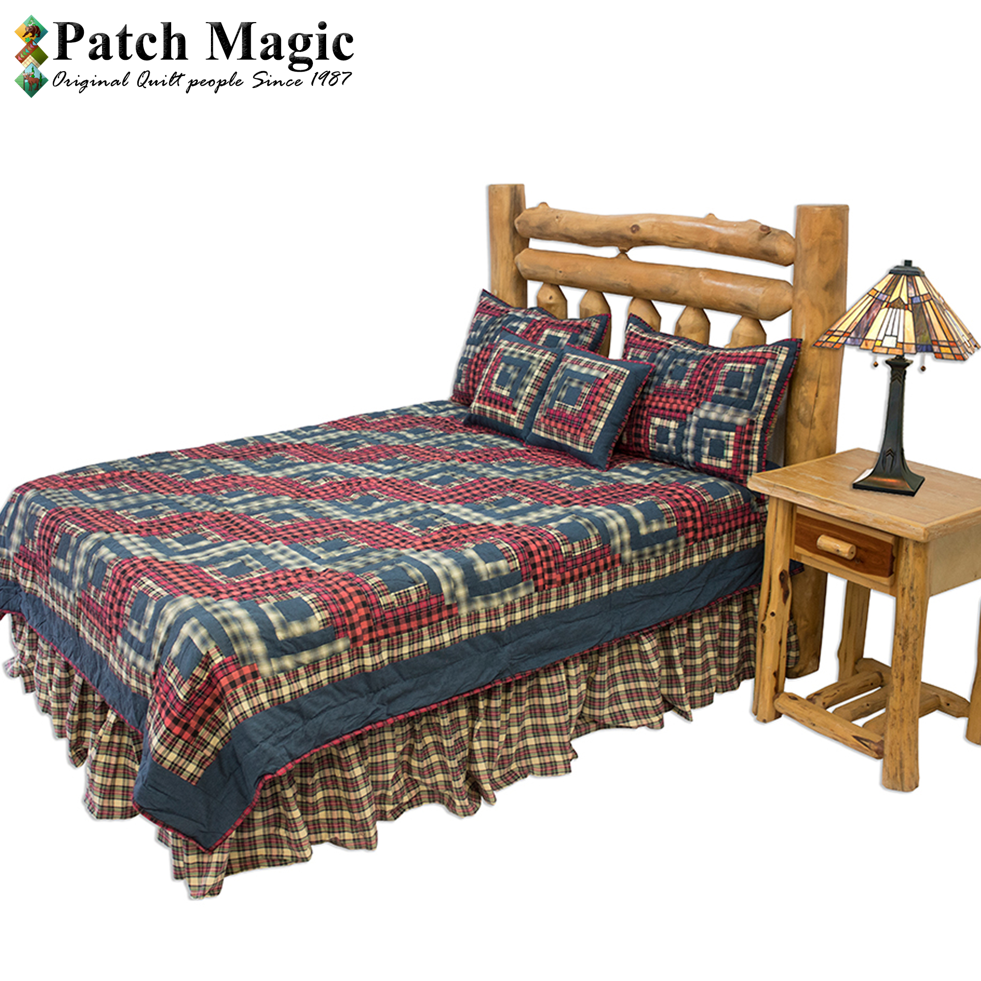 Red Log Cabin King Quilt 105"W x 95"L