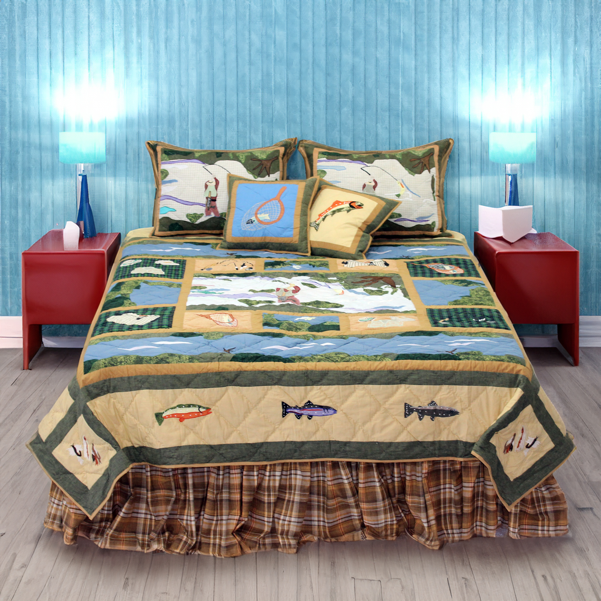 Fly Fishing Luxury King Quilt 120"W x 106"L