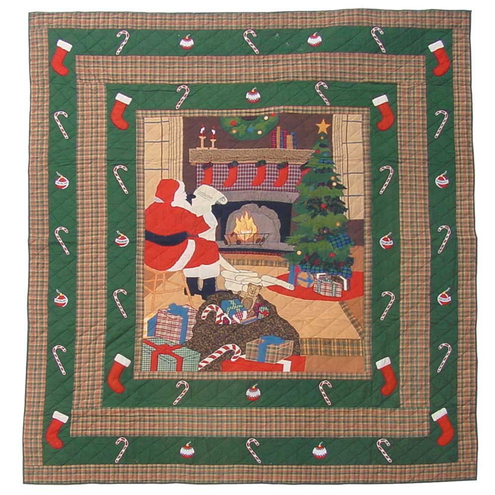 Santa by the Fireside Queen Quilt 85"W x 95"L