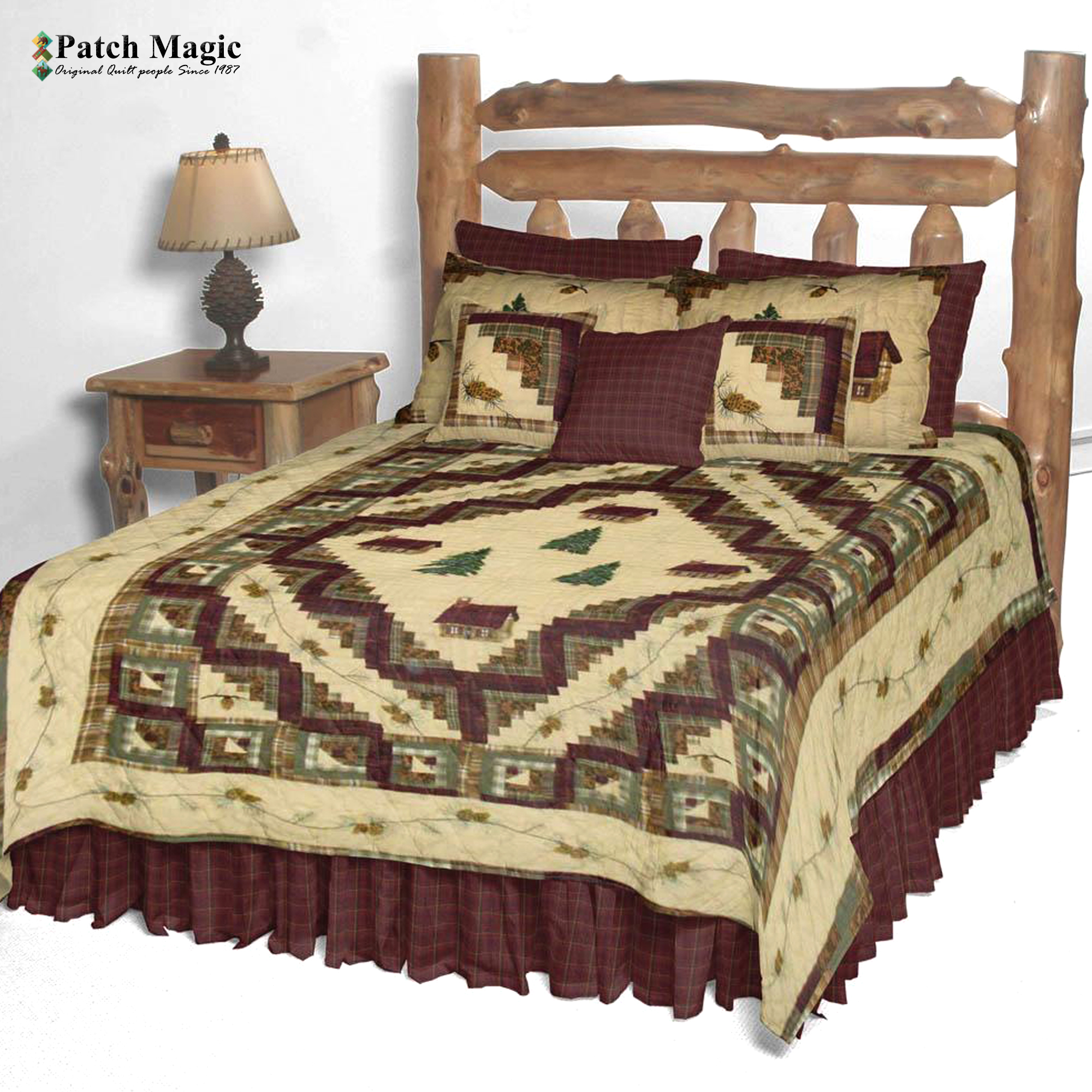 Forest Log Cabin Twin Quilt 65"W x 85"L