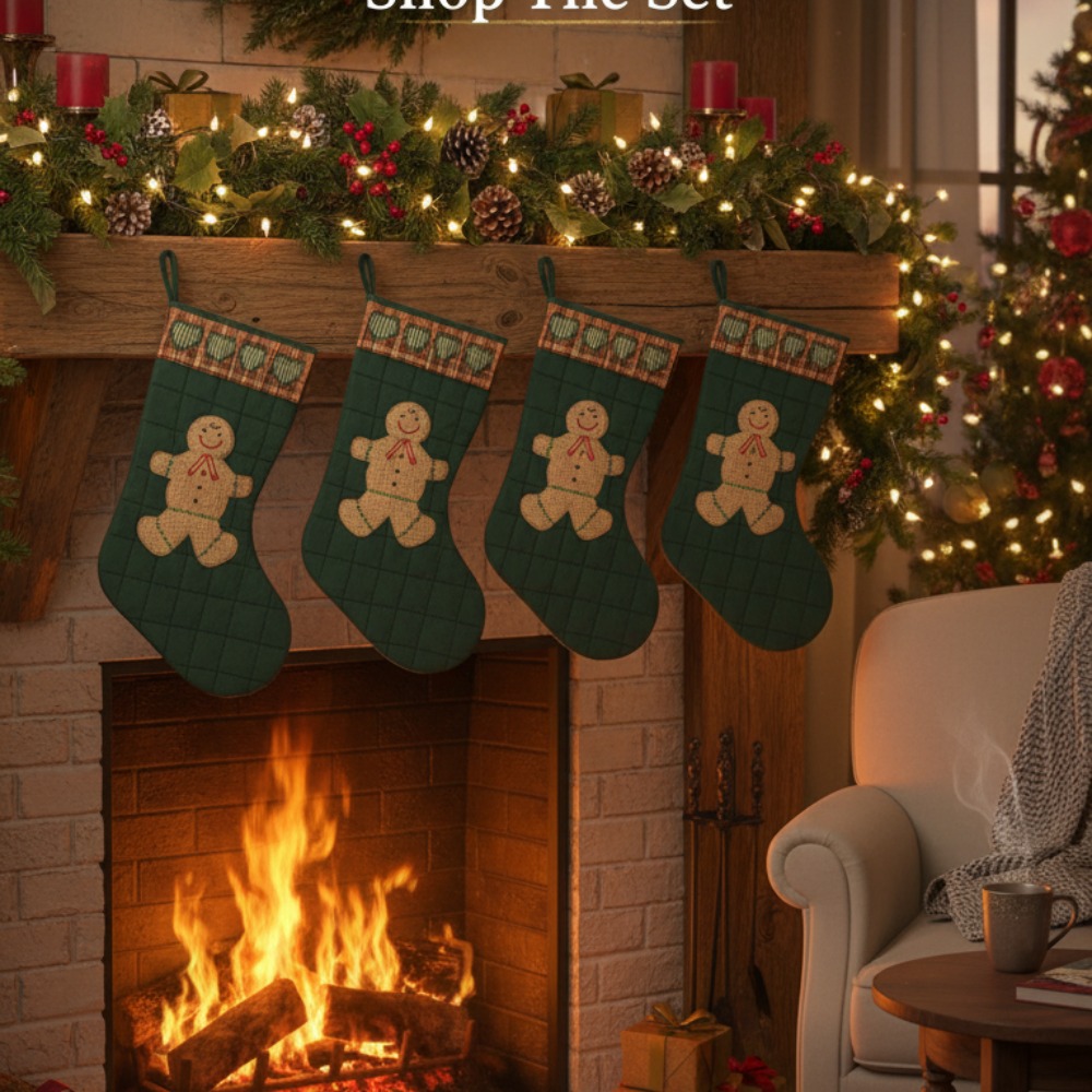 Set of 2 Handmade Gingerbread Family Stocking $39