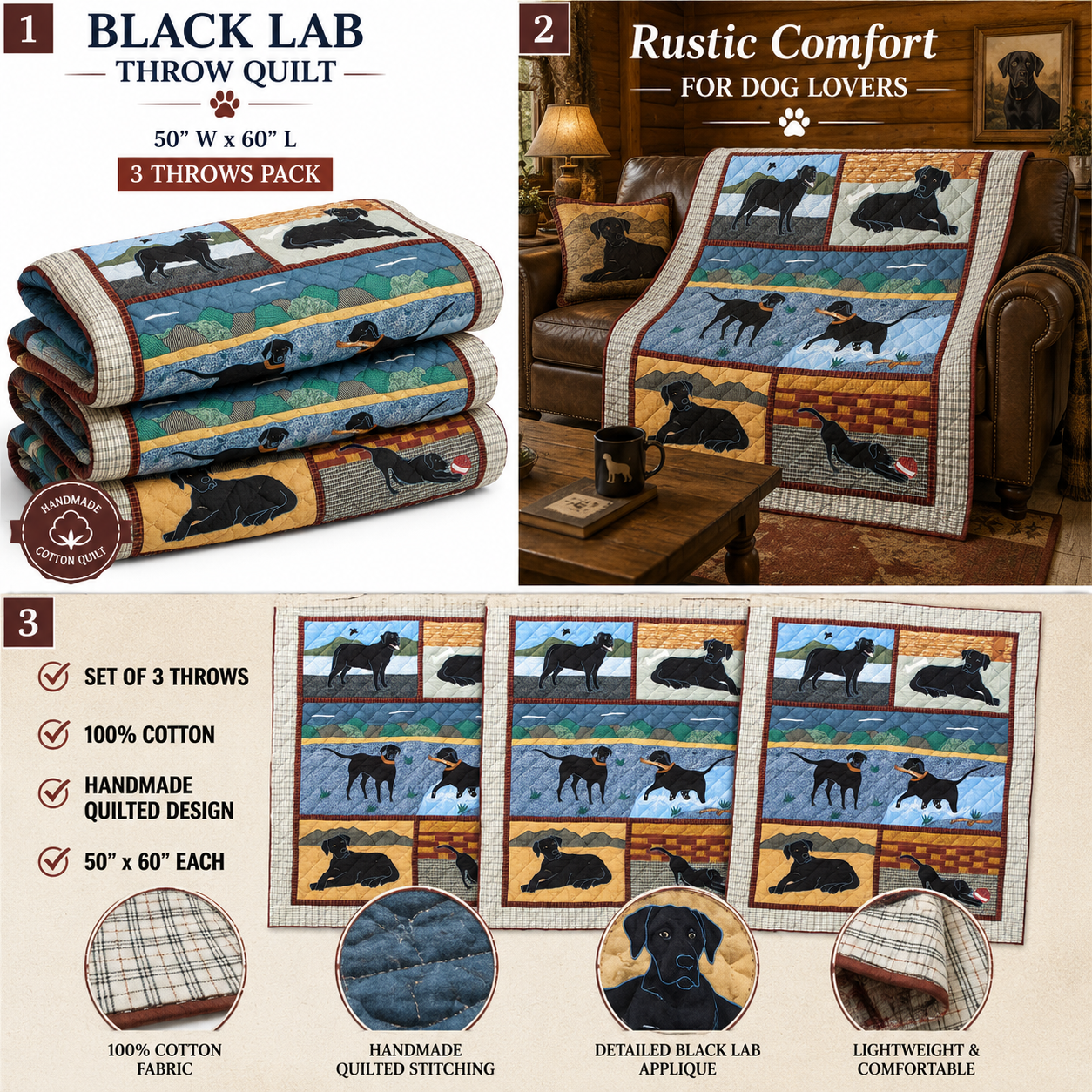 Black Lab Throw 50"W x 60"L