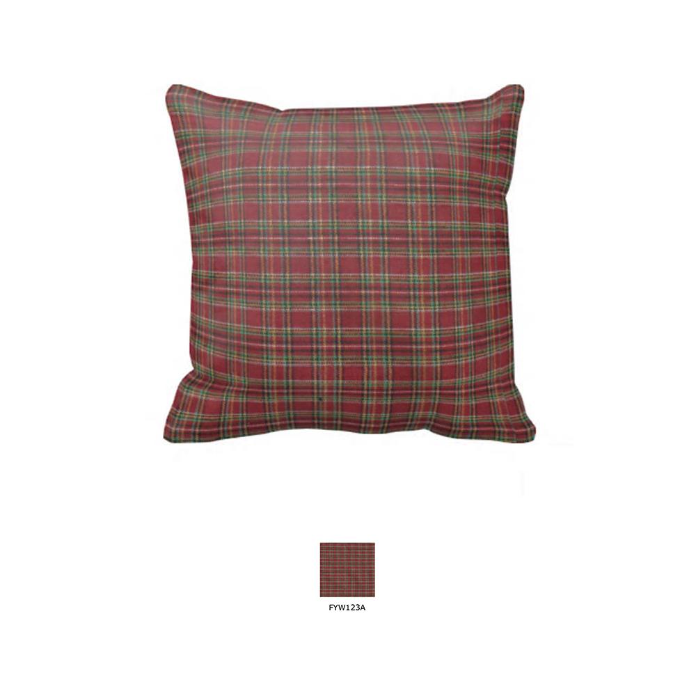 Red Check Plaid Toss Pillow 16"W x 16"L