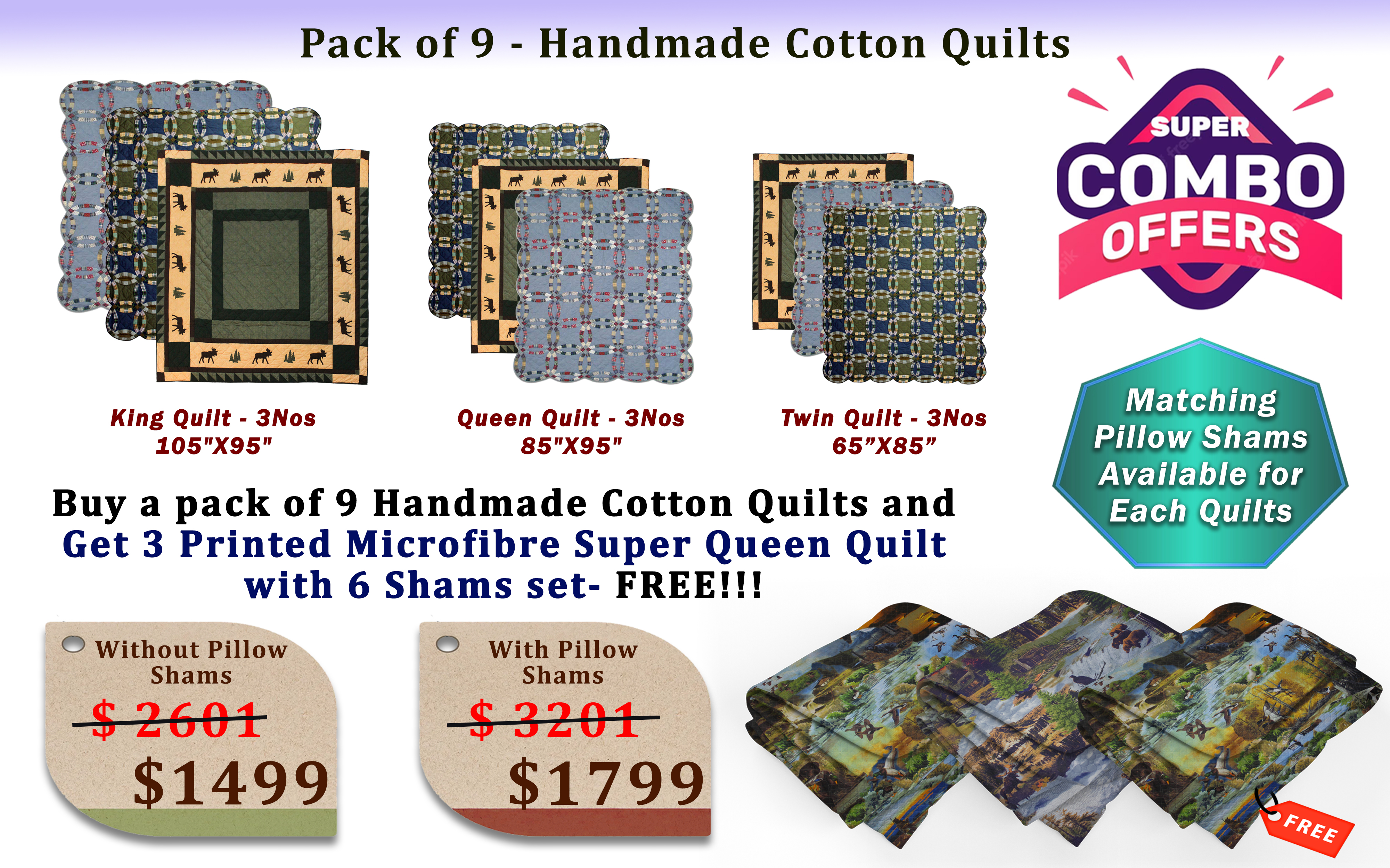 Pack of 9 Cotton Quilts