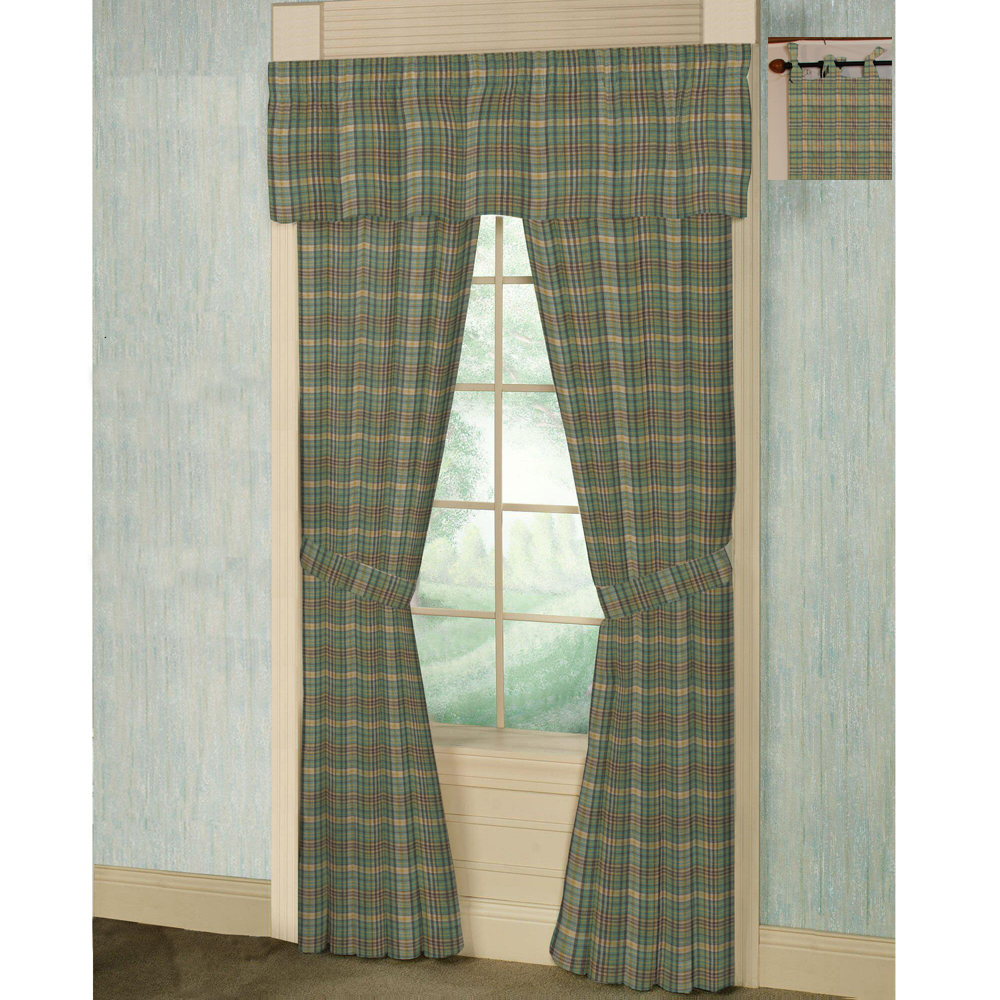 Green yellow plaid bed curtain 40"w x 84"l