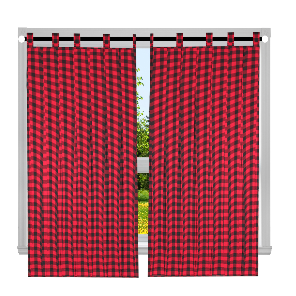 Red and Black Twill Buffalo Check Window Curtain 40"W x 72"L