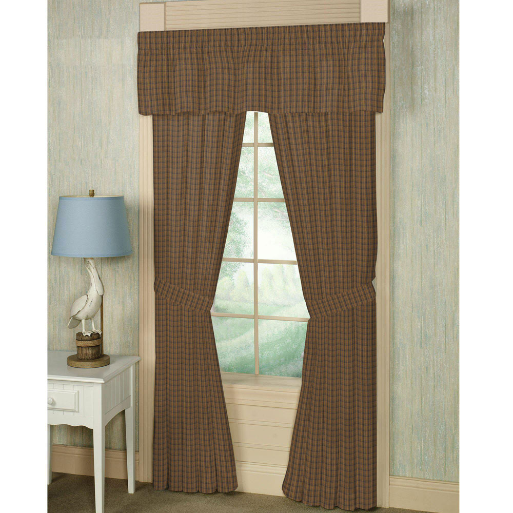 Dark Brown Plaid Window Curtain 40"W x 84"L