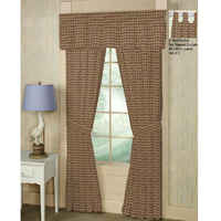Tan and Red Check Plaid Window Curtain 40"W x 84"L