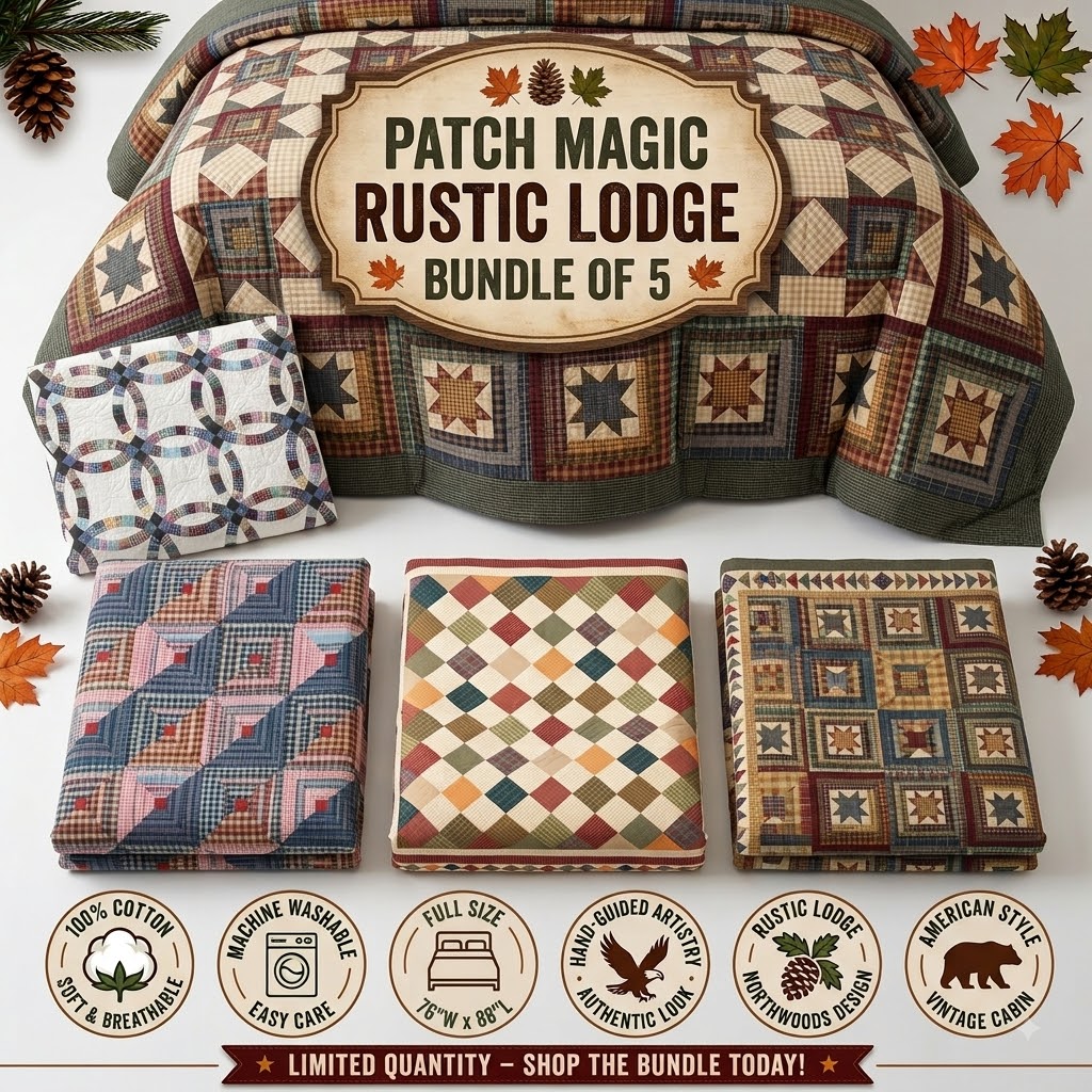 Patch Magic Rustic Lodge 5-Piece Full Duvet Cover Bundle - 100% Cotton Bedding