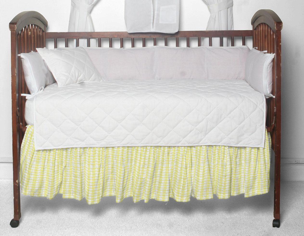 Pale yellow & white gingham check Crib Bed Skirt 28" x 53"-Drop-13"
