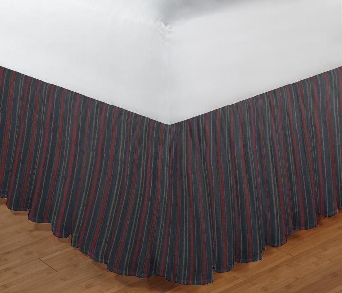 Black and Maroon Stripe Bed Skirt King Size 78"W x 80"L-Drop 18"