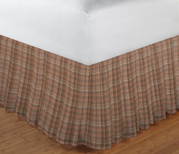 Dark and Light Brown Plaid Bed Skirt King Size 78"W x 80"L-Drop 18"