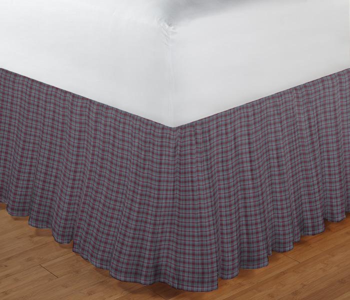 Burgundy Plaid Bed Skirt Queen Size 60"W x 80"L-Drop-18"