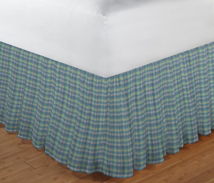 Pale Green Yellow plaid Bed Skirt Twin Size 39"W x 76"L-Drop-18"