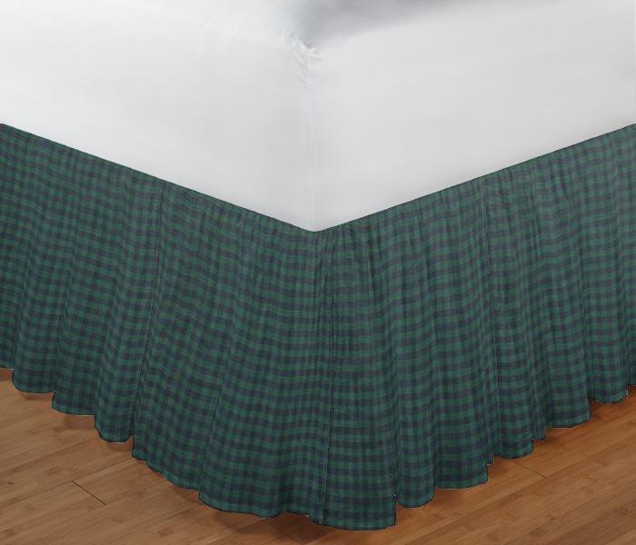 Green and Blue Gingam Bed Skirt Twin Size 39"W x 76"L-Drop-18"