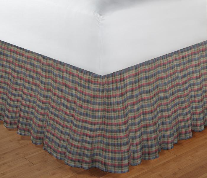 Tan and Blue Red Plaid Bed Skirt Twin Size 39"W x 76"L-Drop-18"