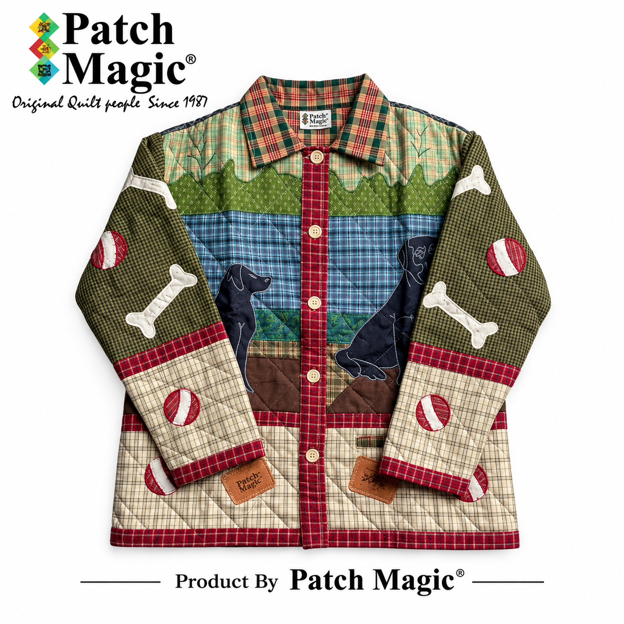 Black Lab Motif Quilted Cotton Jacket | Soft, Reversible, Cozy, and Stylish | Small