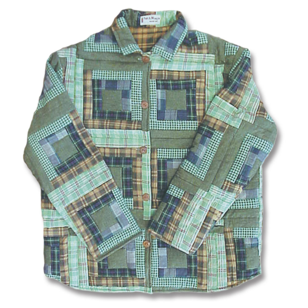 Green Log Cabin Quilted Cotton Jacket | Reversible, Regular Fit, Soft Cotton Filled, Partywear