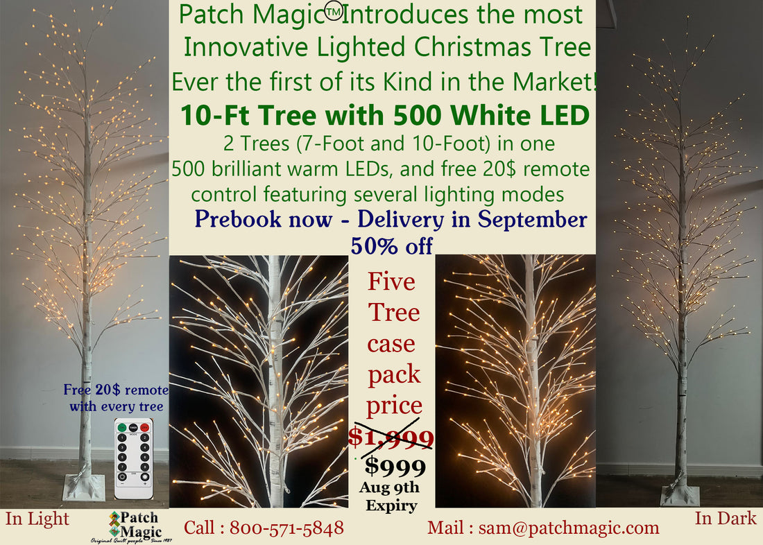 10-Ft LED Tree with 500 Warm White LEDs and get free 20$ remote control featuring several Lighting Modes.- Case Pack of 5 Trees for $999 ( Offer Expires August 9th)