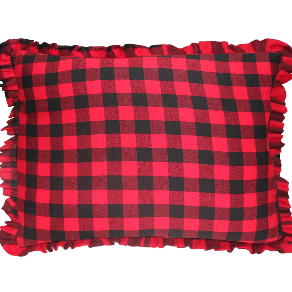 Red and Black Twill Buffalo Check Fabric Pillow Shams 27"W x 21"L Ruffled