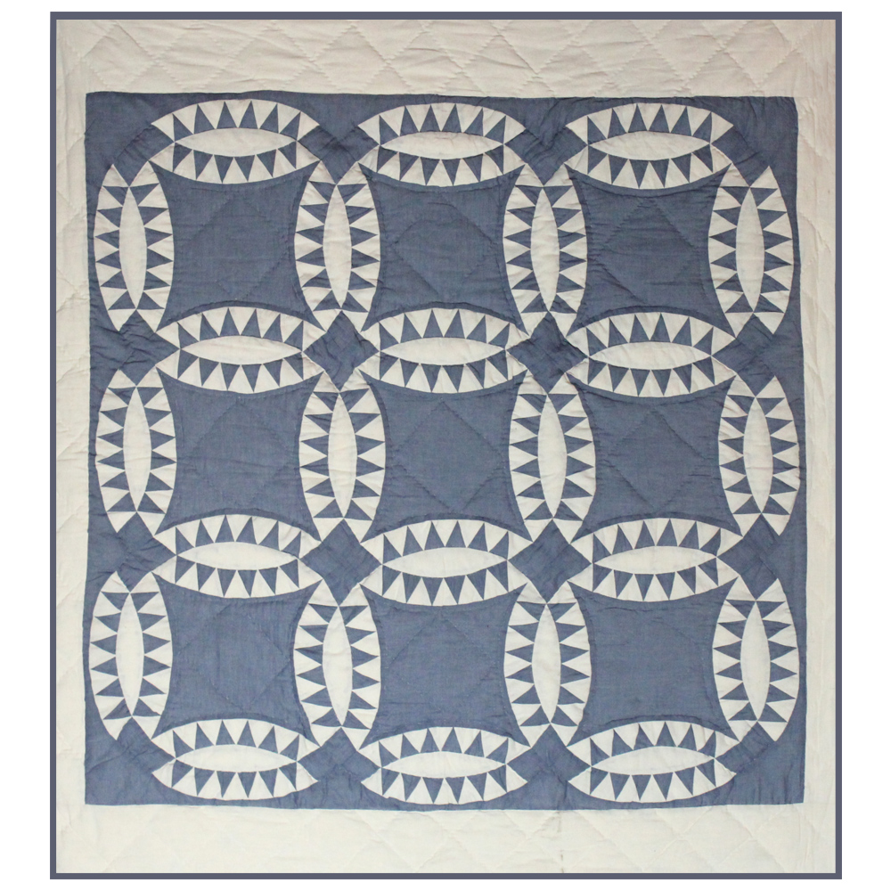 Blue and White Wedding Ring Crib Quilt 36"W x 46"L