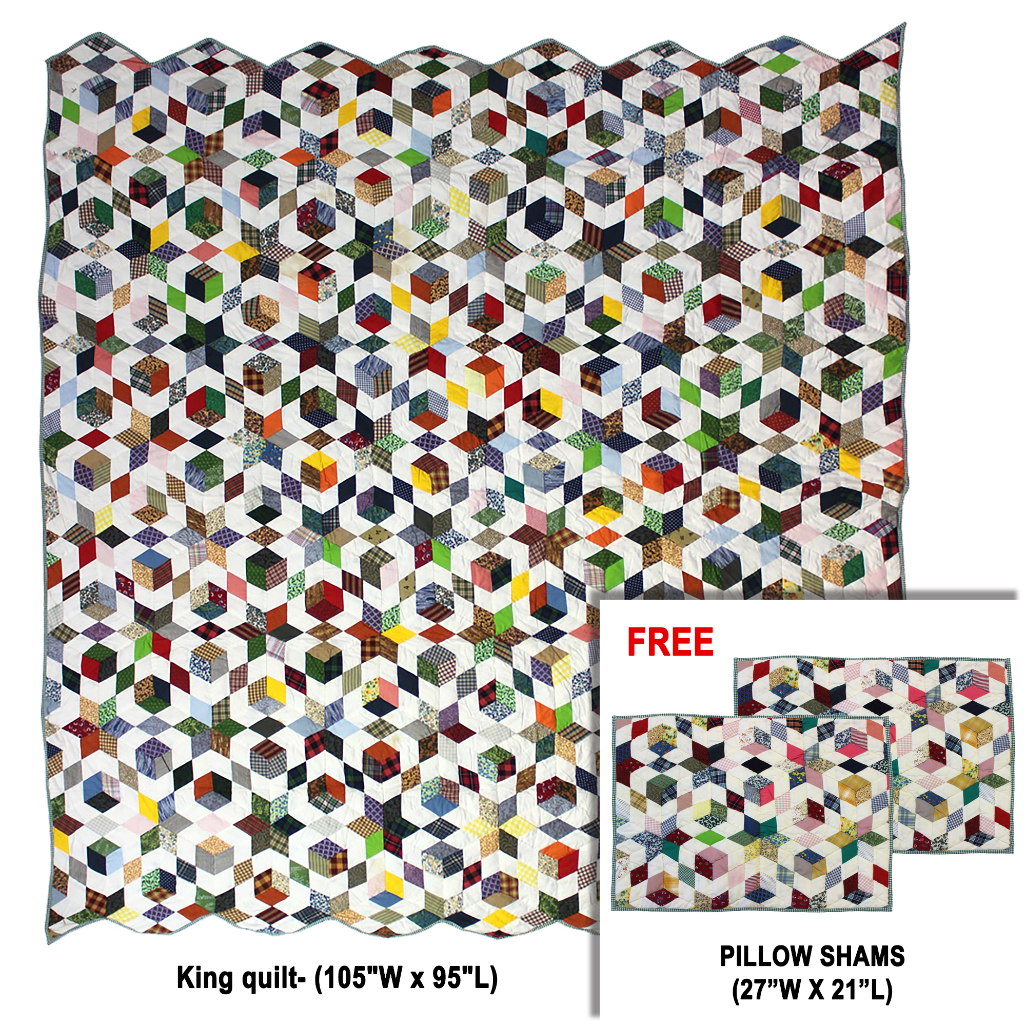 Granma Memories King Quilt 105"W x 95"L | Buy a King Quilt and get a Matching Pillow Shams (27"W x 21"L) FREE