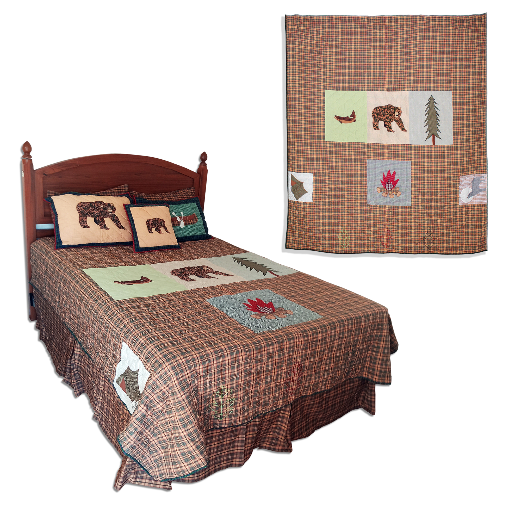 Backwoods Trek, Gold and Brown Plaid Luxury King Quilt 120"W x 106"L