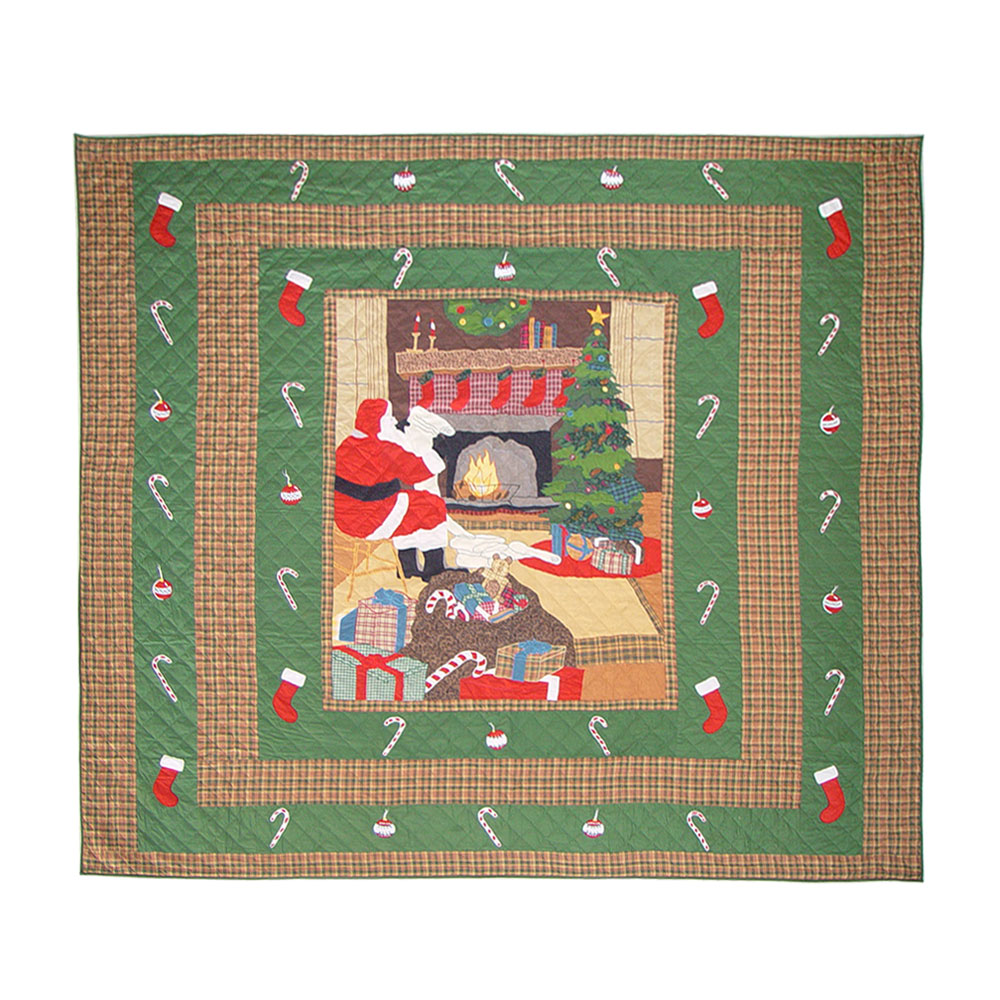 Santa By The Fireside Luxury King Quilt 120"W x 106"L