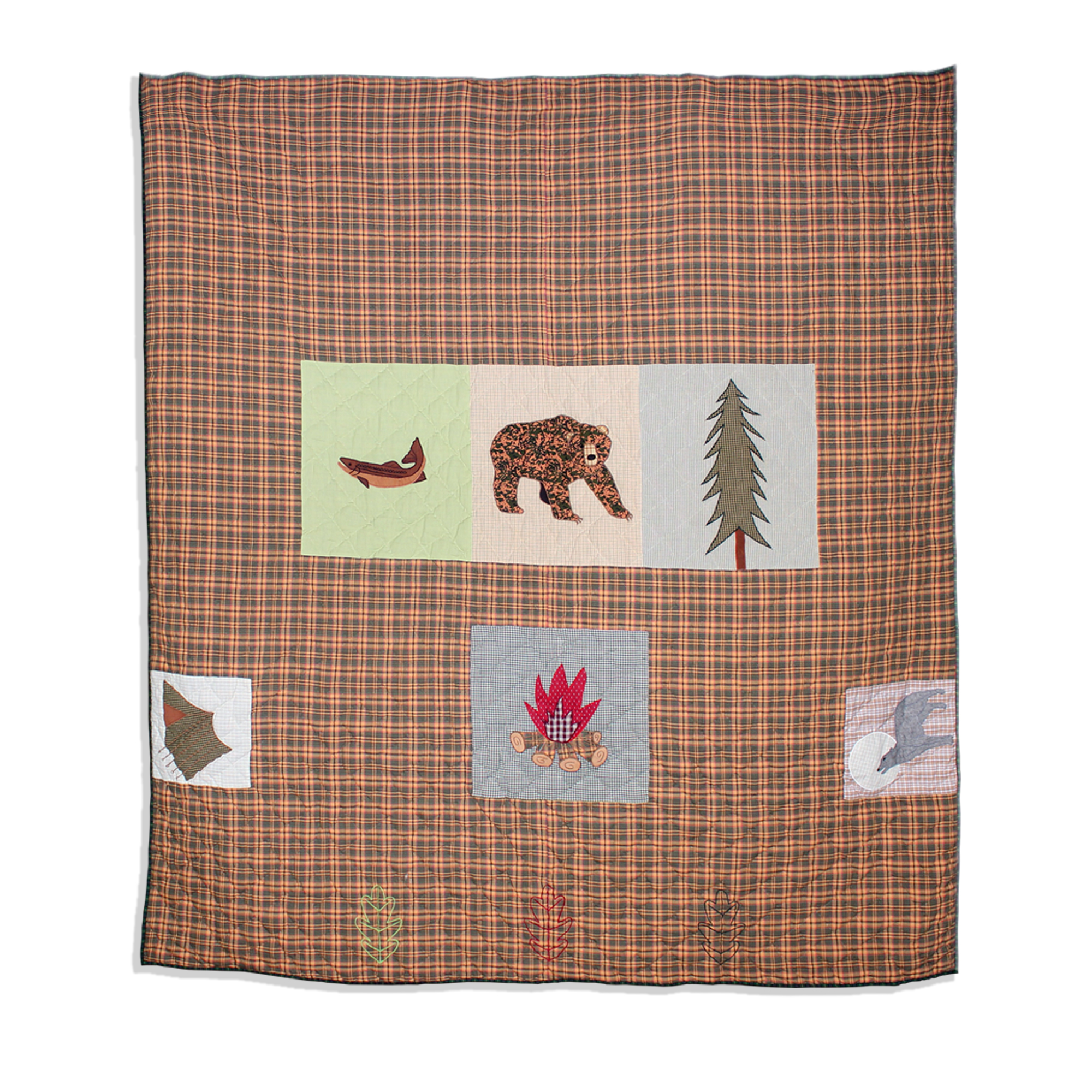 Backwoods Trek, Gold and Brown Plaid Queen Quilt 85"W x 95"L