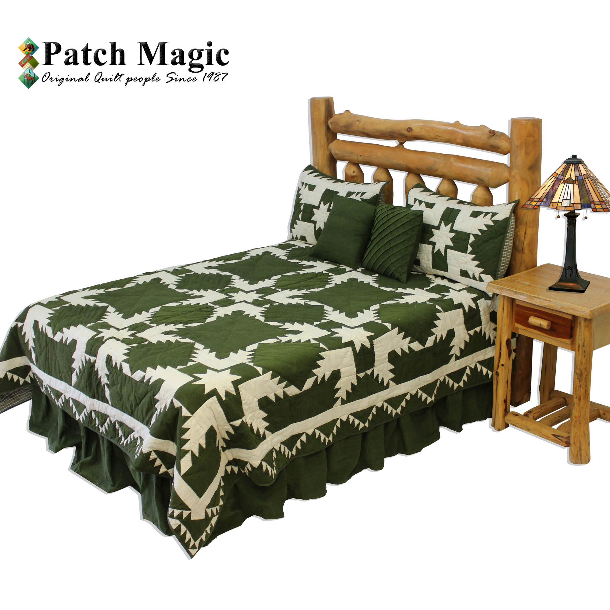 Green Feathered Star Queen Quilt 85"W x 95"L