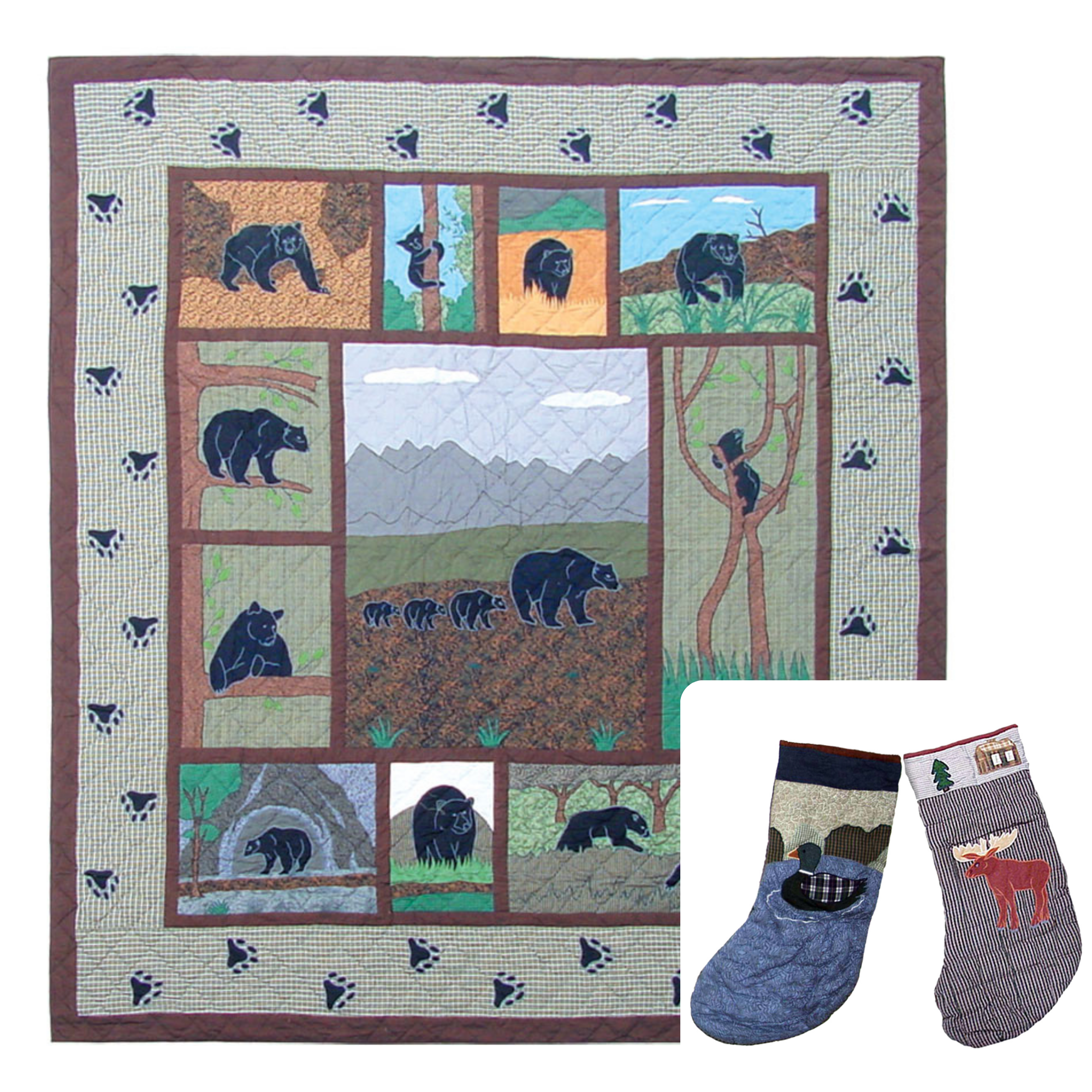 Bear Country Twin Quilt 65"W x 85"L | Buy a Twin-Size Quilt and Get a Free Set of Stockings!